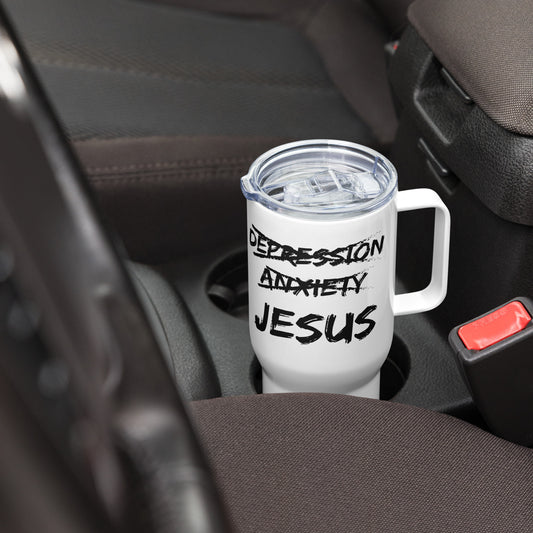 Jesus Over Depression Travel Mug